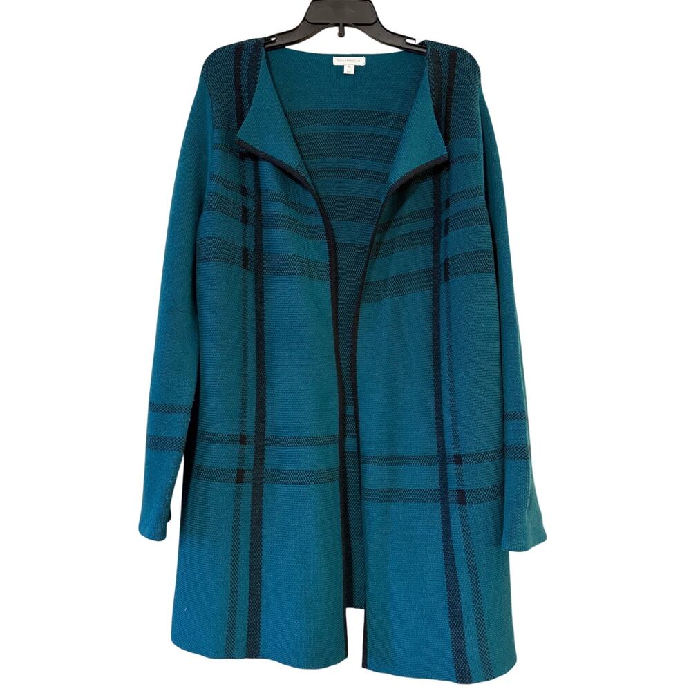 Charter Club Green Plaid Front Duster Cardigan, Size M